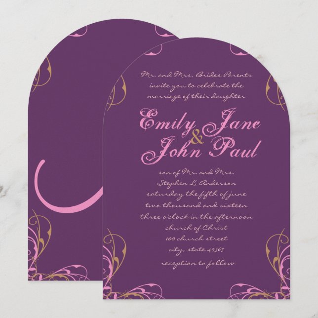 Blume Deep Grape Coral Lilac Einladung Hochzeit (Vorne/Hinten)