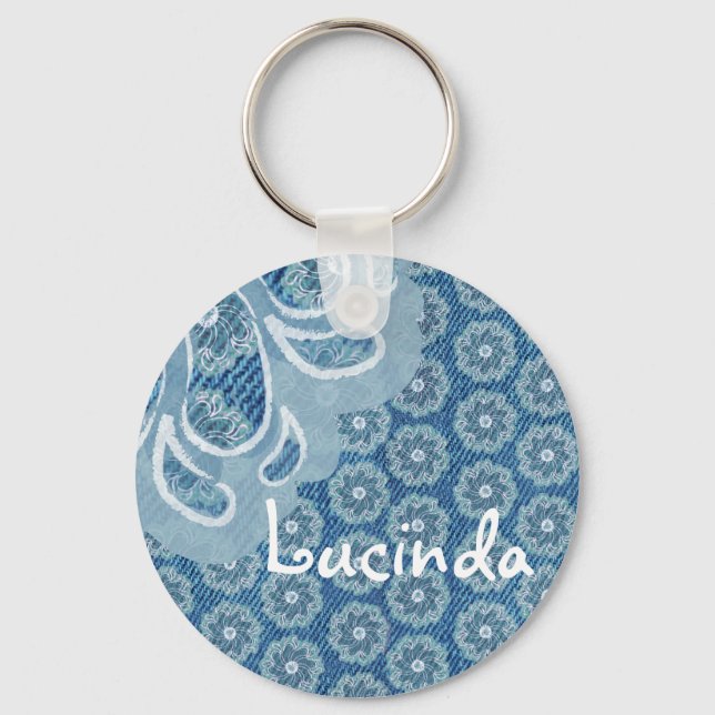 Blume & Denim verblasste Aqua Name Schlüsselanhäng Schlüsselanhänger (Vorderseite)