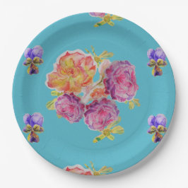 Blume der aquamarinen Rose Musterpapierplatte Part Pappteller