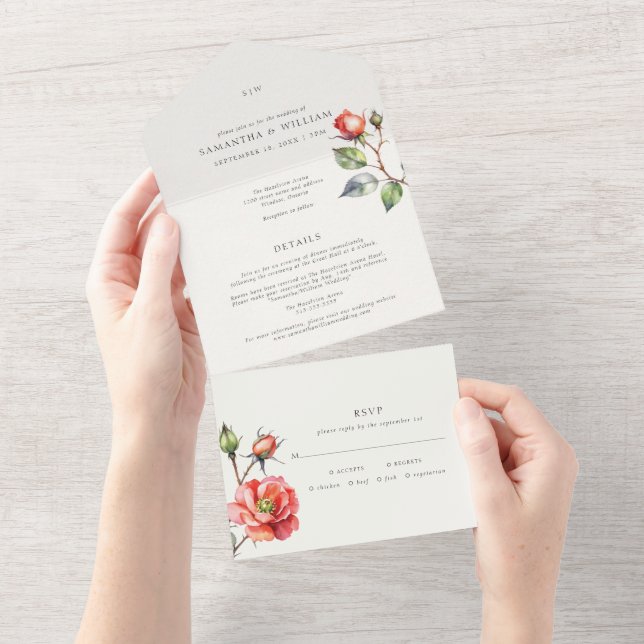 Blume der Aquarellfarben-Rose All In One Einladung (Abreißen)