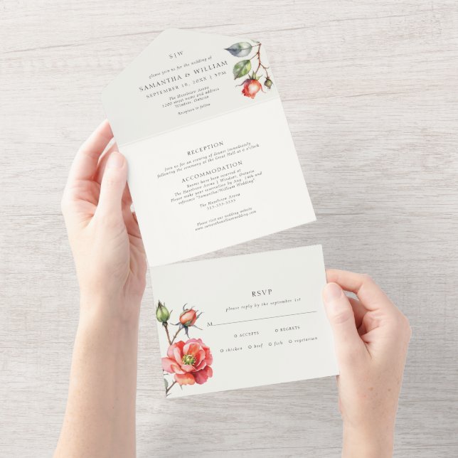 Blume der Aquarellfarben-Rose All In One Einladung (Abreißen)