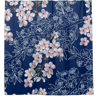 Blume der Aquarellfärbung mit Zweiglinie Duschvorhang