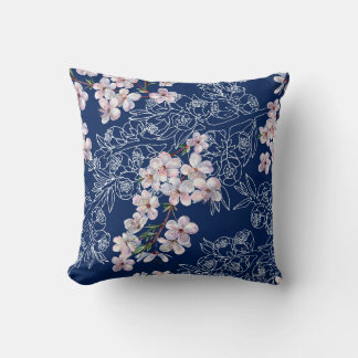 Blume der Aquarellfärbung mit Zweiglinie Kissen