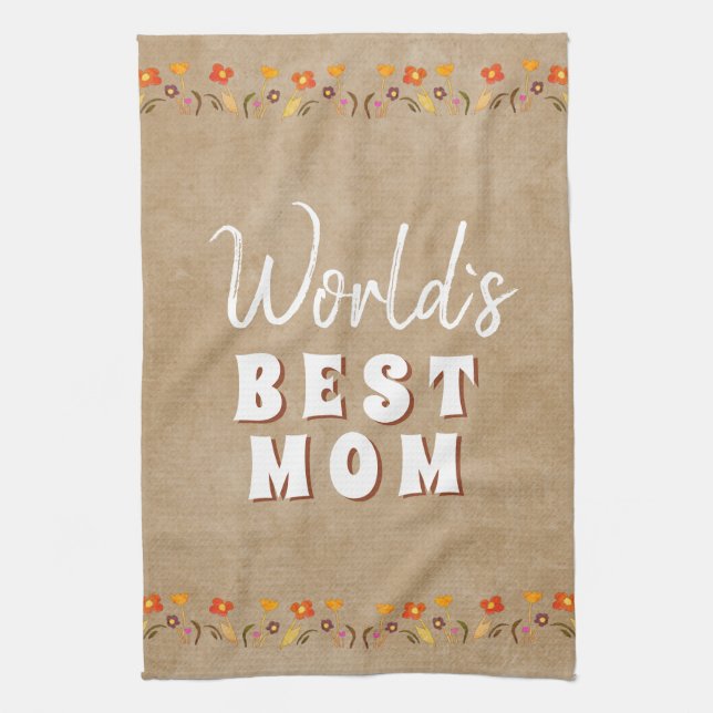 Blume der besten Mama der Welt in rustikaler Beige Geschirrtuch (Vertikal)