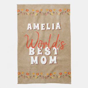 Blume der besten Mama der Welt in rustikaler Beige Geschirrtuch