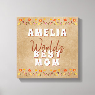 Blume der besten Mama der Welt in rustikaler Beige Leinwanddruck