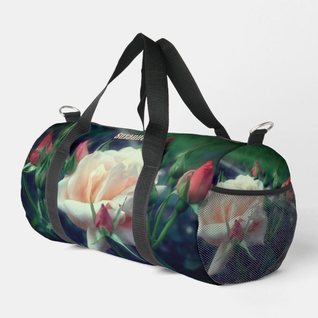 Blume der blass pfirsichfarbenen Rose Personalisie Duffle Bag (Rechte Ecke)