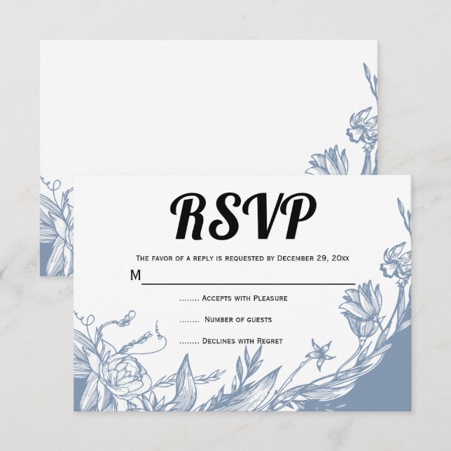 Blume der blauen Linie RSVP Karte (Vorne/Hinten)