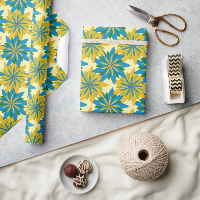 Blume der Blue und Gold-Sternexplosion Geschenkpapier (Kunsthandwerk)