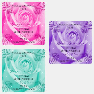 Blume der blühenden Rose Rosa Lila Aquamarine Prod Etiketten
