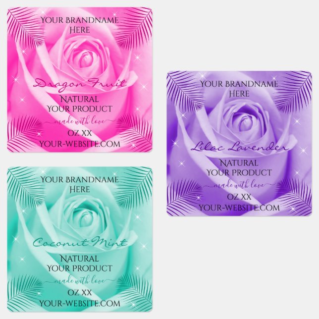 Blume der blühenden Rose Rosa Lila Aquamarine Prod Etiketten (Gruppe)