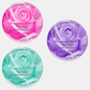 Blume der blühenden Rose Rosa Lila Aquamarine Prod Etiketten