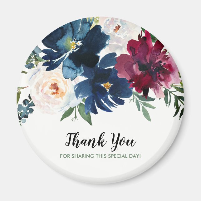 Blume der Burgund-Marine-Wasserfarbe Danke Magnet (Vorne)