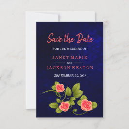 Blume der dunkelblauen und korallenfarbenen Rose Save The Date