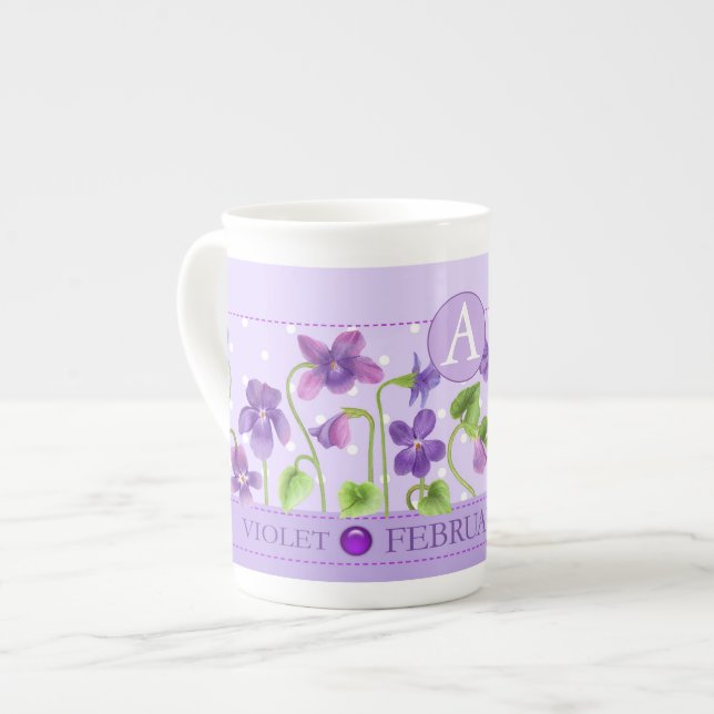 Blume der Geburt und Gem Februar Knochen-China Tas Prozellantasse (Vorderseite Links)