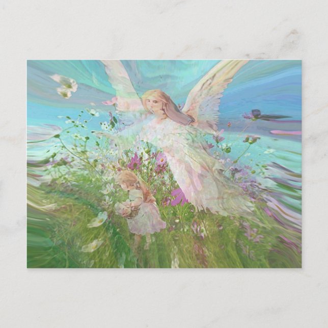 Blume der Kinderarbeit in einem Feld. Postkarte (Vorderseite)