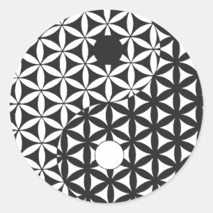 Blume der Leben-Raum-Zeit Yin Yang Runder Aufkleber