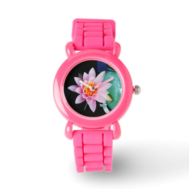 Blume der Lilie (Pink und Orange) Armbanduhr (Vorderseite)