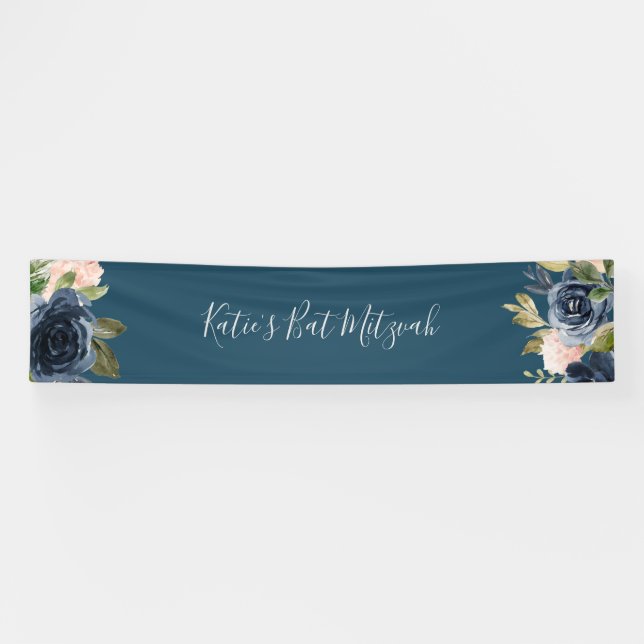 Blume der Marine | Blue Bat Mitzvah Banner (Horizontal)