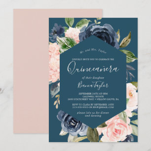 Blume der Marine   Blue Quinceañera Einladung