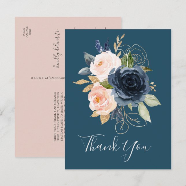 Blume der Marine | Blue Vielen Dank Postcard Postkarte (Vorne/Hinten)