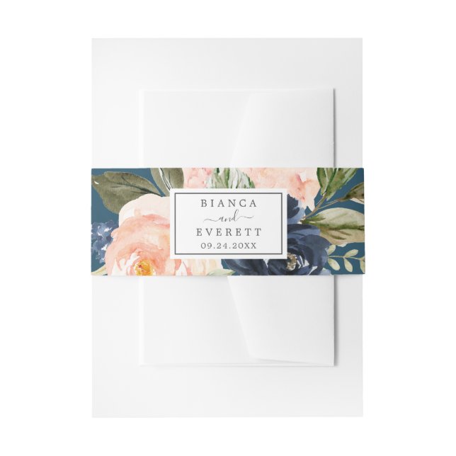 Blume der Marine | Blue Wedding Einladungsbanderole (Vorderseite Beispiel)