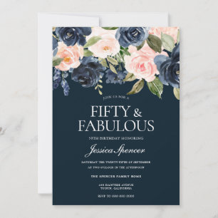 Blume der Marine & Blush Fantastische 50. Geburtst Einladung