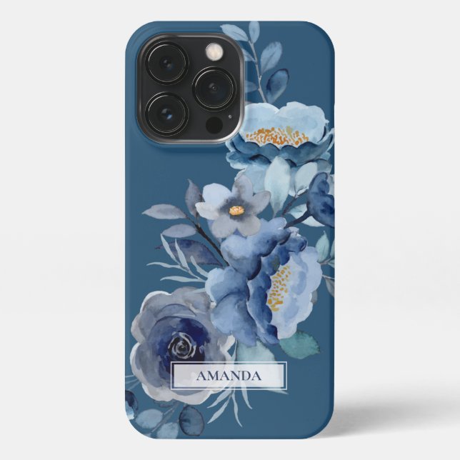 Blume der Marine | Personalisierter Name iPhone 13 Pro Hülle (Rückseite)