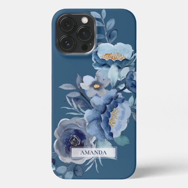 Blume der Marine | Personalisierter Name iPhone 13 Pro Max Hülle (Rückseite)