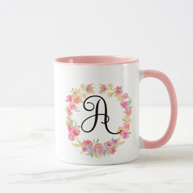 Blume der niedlichen rosa Monogramm (A) Tasse (Rechts)
