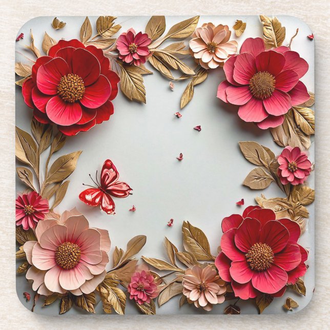 Blume der Papierkunst Getränkeuntersetzer (Vorderseite)