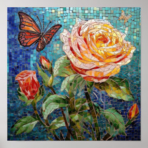 Blume der phantastischen Mosaikkunst Rose Poster