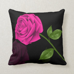 Blume der rosa Rose auf schwarzem Hintergrund Kissen