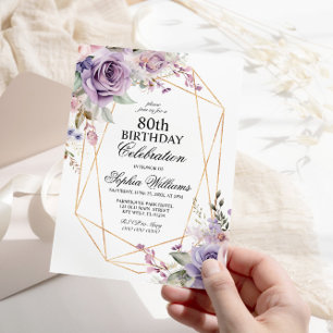 Blume der Rose lila & blau 80 Geburtstag Einladung