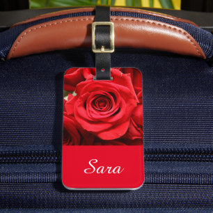 Blume der rote Rose auf dem "Bloom Luggage Tag" Gepäckanhänger