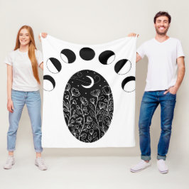 Blume der Schwarz-weißen Mondphase Fleecedecke