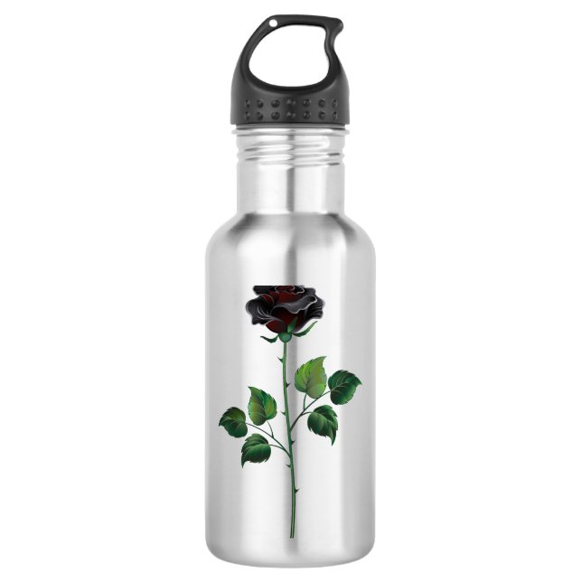 Blume der schwarzen Rose Edelstahlflasche (Vorderseite)