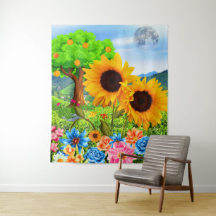 Blume der Sonne in der Natur - Abstrakte Blüte Wandteppich