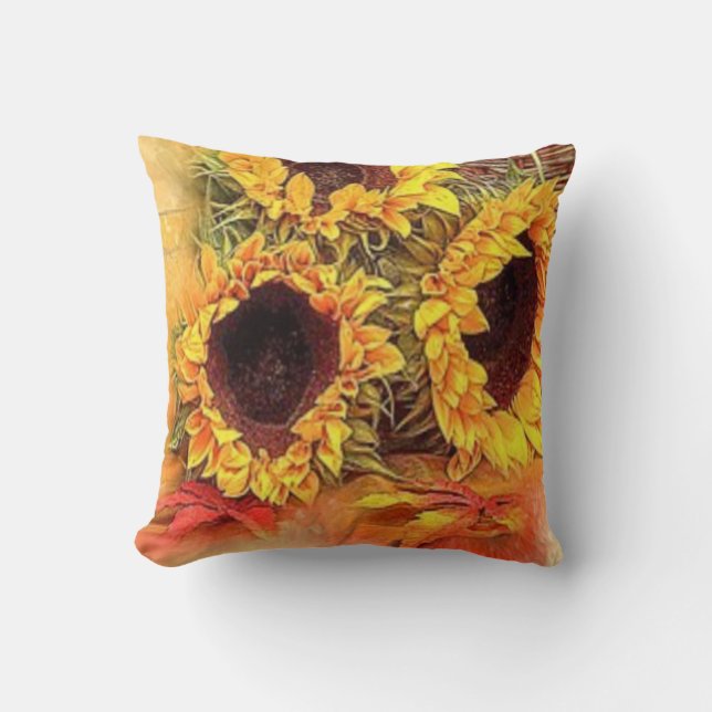 "Blume der Sonnenblumen im Trio Herbst" fallen Kissen (Vorderseite)