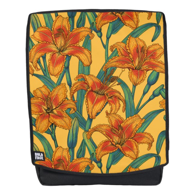 Blume der Taglilie, blau und gelb Rucksack (Vorderseite)