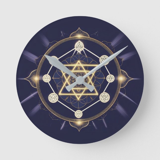 Blume der Unendlichkeit — Heilige Geometrie Himmel Runde Wanduhr (Vorderseite)