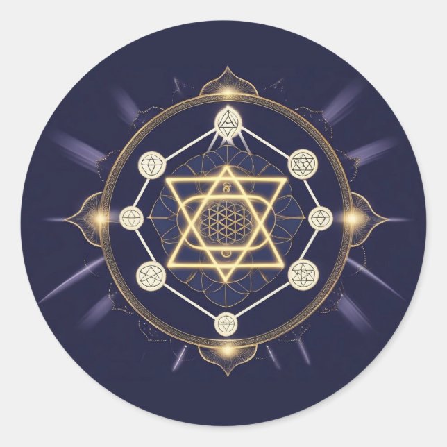 Blume der Unendlichkeit — Heilige Geometrie Himmel Runder Aufkleber (Vorderseite)