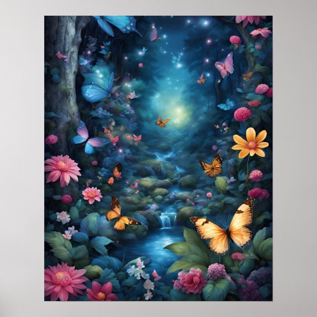 Blume der verzauberten Waldmagie BLAU Poster (Vorne)