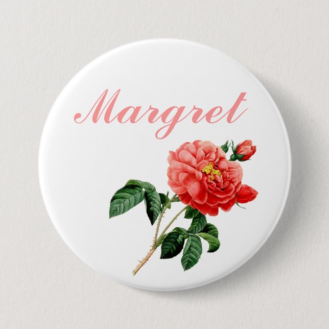 Blume der Vintagen botanischen rote Rose Button (Vorderseite)
