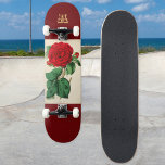 Blume der Vintagen Rote Rose Illustration Mit Mono Skateboard<br><div class="desc">Dieses stilvolle Skateboard zeigt eine Vintage Abbildung einer wunderschönen Blüte der rote Rose. Der Hintergrund ist bordeauxrot. Personalisieren Sie Ihre Initialisierung als Monogramm,  die in einem verzierten Retro-Schriftart angezeigt wird. Bild aus der Bibliothek zum biologischen Erbe www.biodiversitylibrary.org</div>