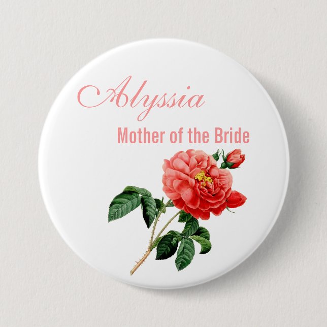Blume der Vintagen rote Rose Mutter der Braut Button (Vorderseite)