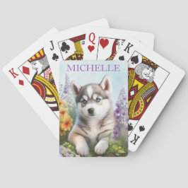 Blume der Wasserfarbe und des sibirischen Husky Spielkarten