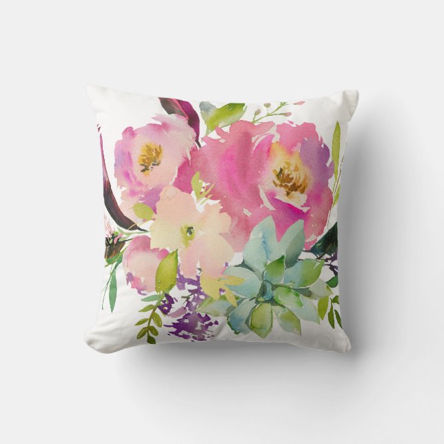 Blume der Wasserfarbe und Sukkulatur Kissen (Vorderseite)