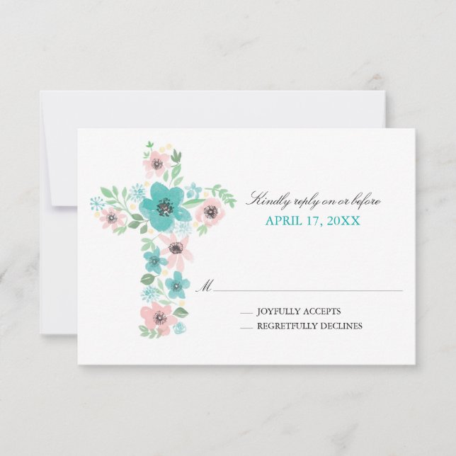 Blume der Wasserfarben Kreuz Erste Heilige Kommune RSVP Karte (Vorderseite)