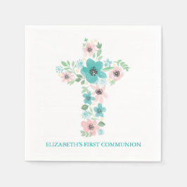 Blume der Wasserfarben Kreuz Erste Heilige Kommune Serviette